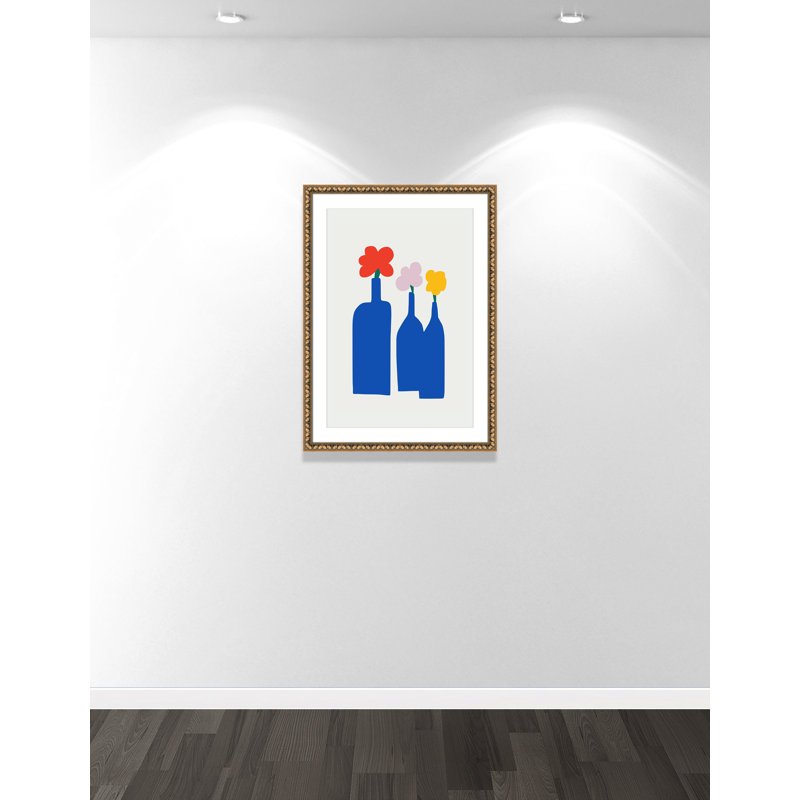 «Bold Blooms Trio Print» par Dean, 26.5'' W x 36.5'' H, Matted Print, Perles de feuilles dorées
