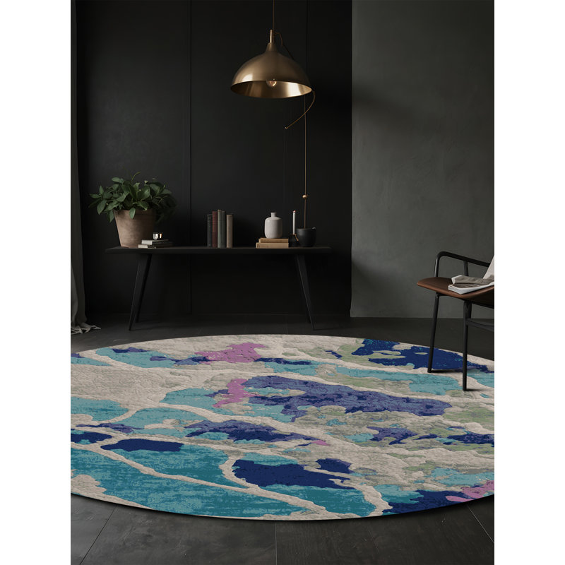 Machine Washable Gray Area Rug, Round 7'