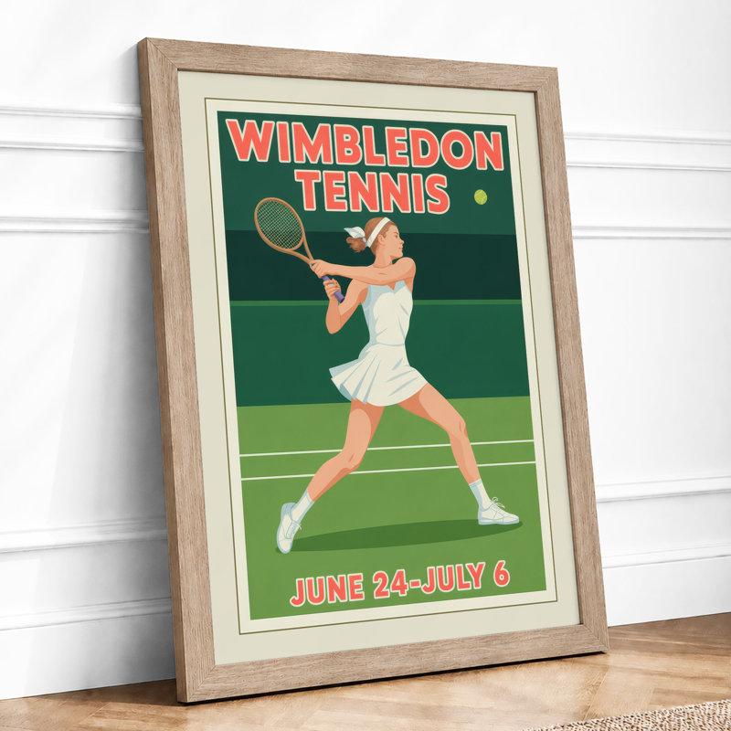 Wimbledon Tennis Player Art Deco - Framed Print, A1 - 84.1 x 59.4 cm, Oak