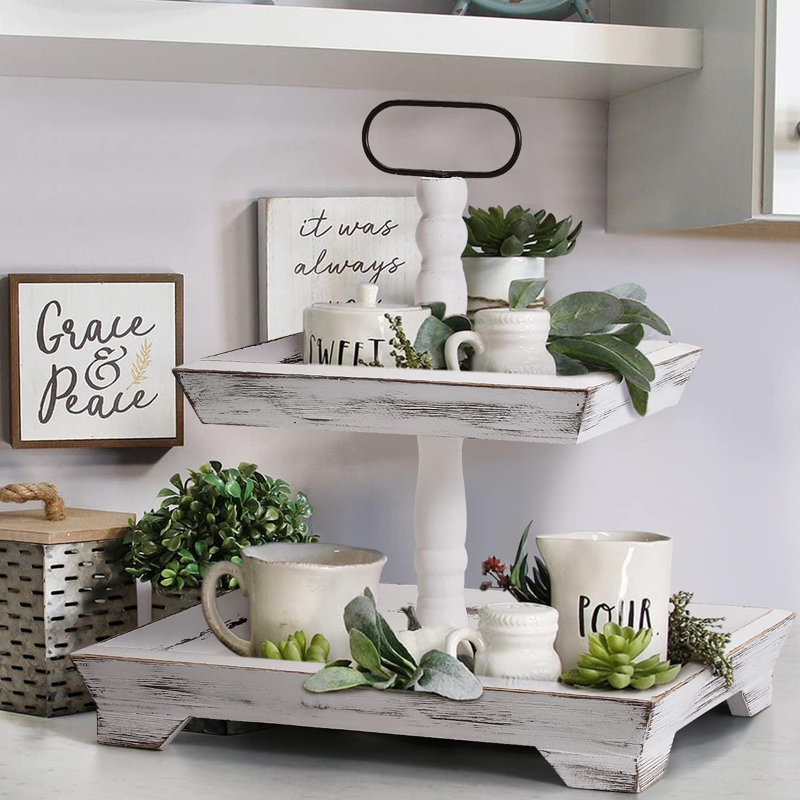 Brieann Wood Tray - Set of 2, White