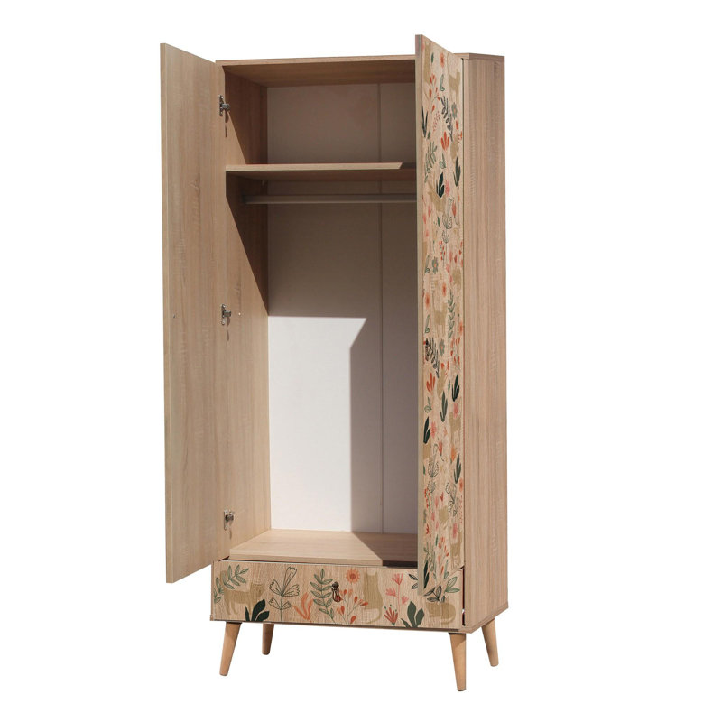 Armoire moderne avec pieds en bois 31,5 po x 74,8 po x 17,7 po | 100% panneau de particules enduit de mélamine, impression numérique UV | Nombreuses tablettes, conception murale, rangement supplémentaire | Concept élégant de fleurs fantaisistes pour les espaces contemporains