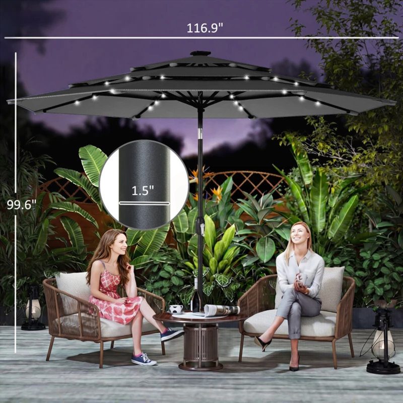 Parasol de table d'extérieur 3 étages, Noir