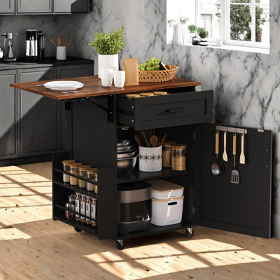 Farmhouse Kitchen Island with Drop Leaf and Storage