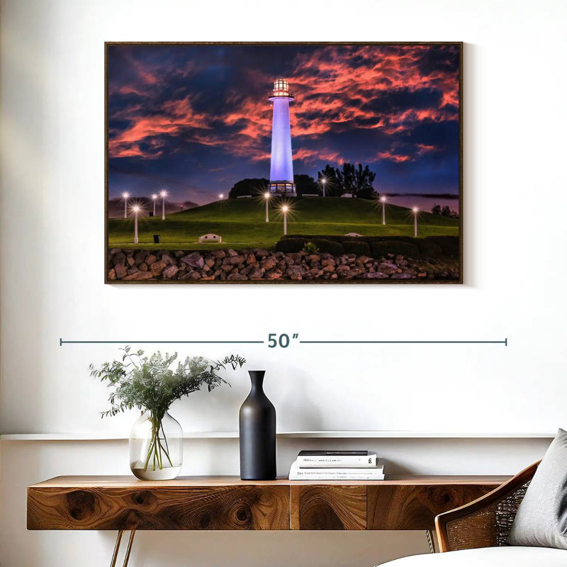 Phare de Long Beach, Cadre flottant noyer, 40 po x 27 po