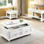 Table de bout en bois de peuplier classique - blanc délavé et tablette inférieure traditionnelle avec rangement blanchi