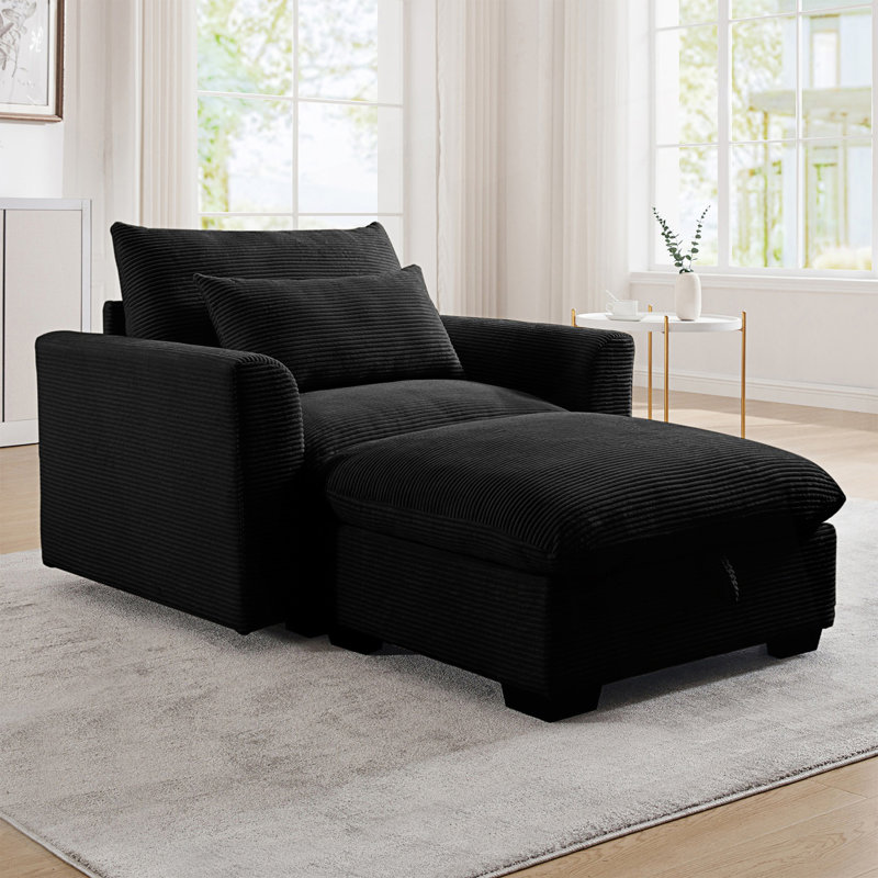 Canapé contemporain, canapé modulaire avec repose-pieds de rangement, canapé à siège profond, Noir