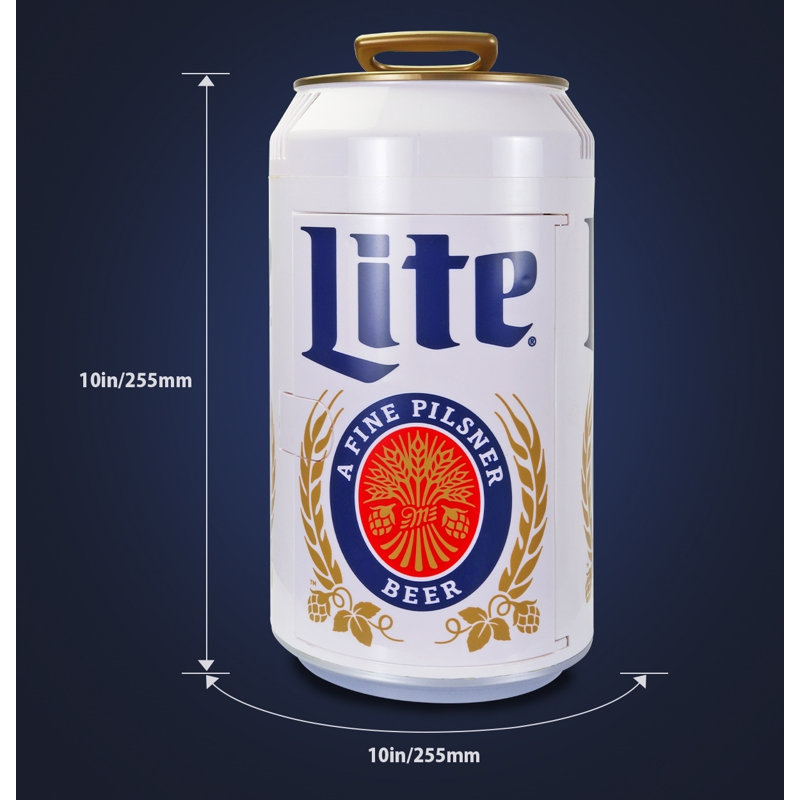 Miller Lite 8 Can Portable Mini Fridge 12V DC 110V AC 5.4L Cooler, White
