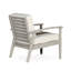 Chaise en eucalyptus gris argenté Fanning avec coussins foncés, assise profonde pour l'extérieur et confort de conception