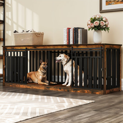 Cage pour animal de compagnie, cage pour animal de compagnie, chenil pour deux chiens avec séparateur ouvert et bols en métal