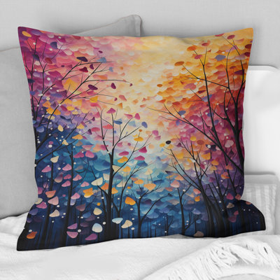 Colorful Forest Harmony Forest III - Pointillism Printed Throw Pillow