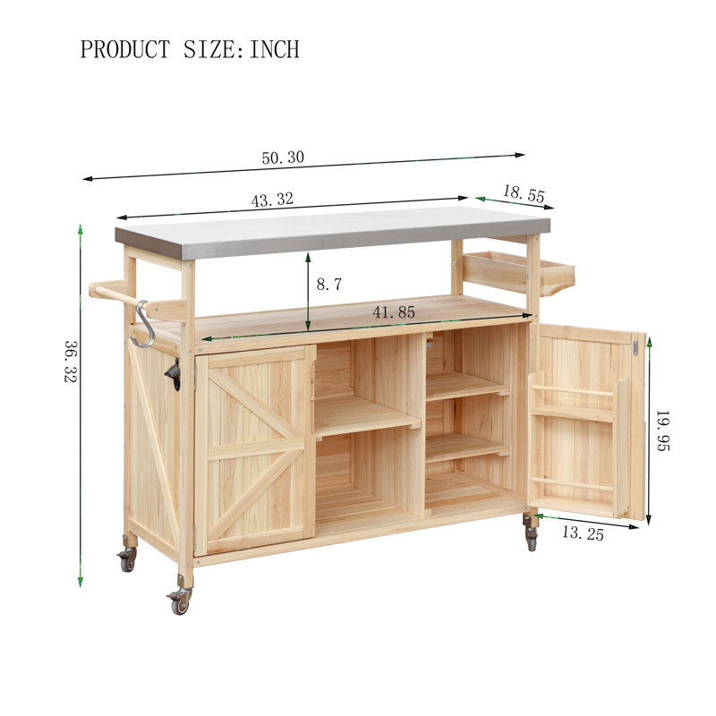 Outdoor Kitchen Island With Stainless Steel Top, Natural