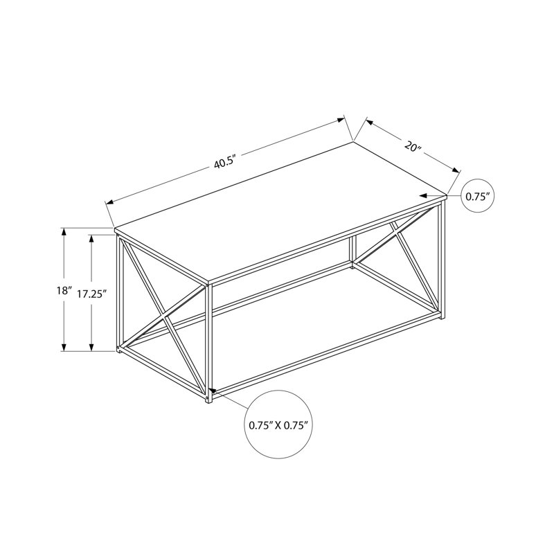 Table basse rectangulaire avec stratifié taupe brun et structure en métal noir, pour le salon