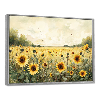 Dovonte rétro prairie tournesols campagne II - tournesols, art mural