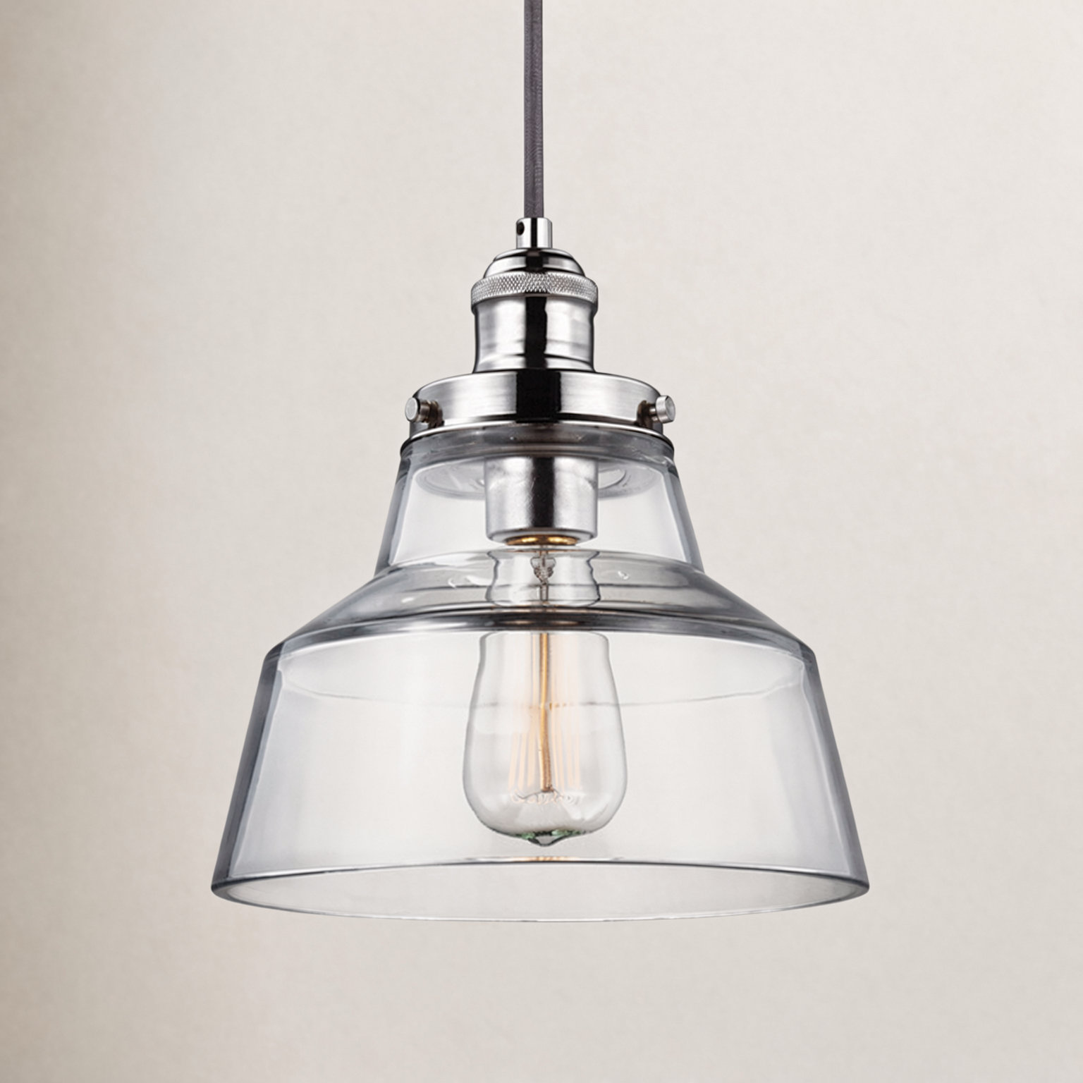 Topanga Single Light Glass Dimmable Pendant, Polished Nickel