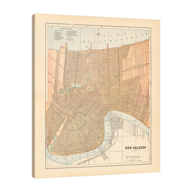 Carte de la Nouvelle-Orléans par Wild Apple Portfolio - impression sur toile tendue, H 30 po x l 24 po x P 1,5 po