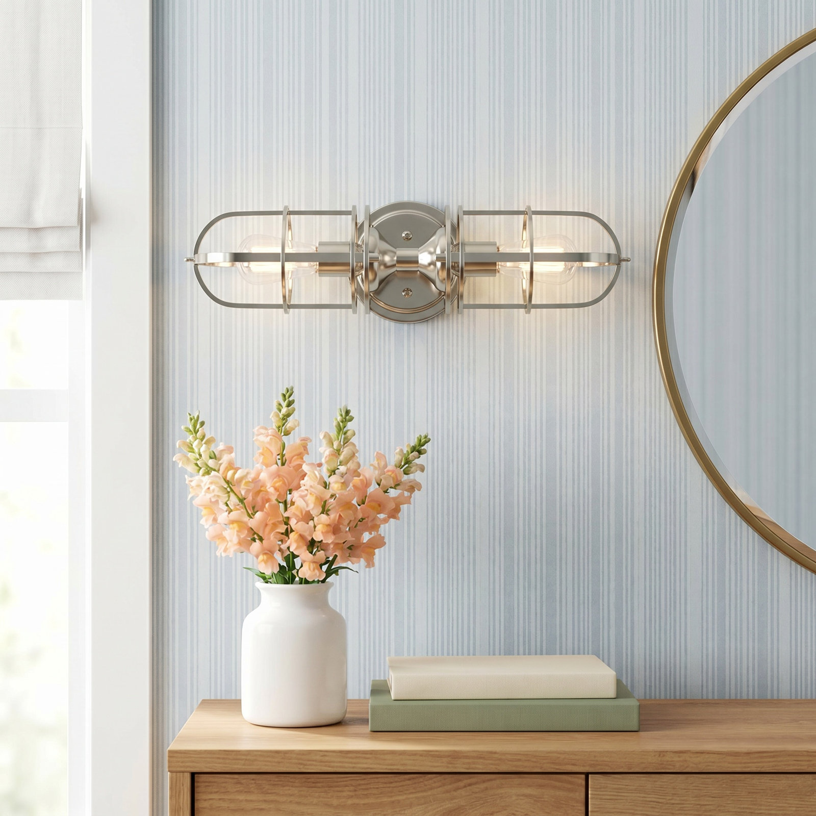 Anning 2-Light Dimmable Armed Sconce, Polished Nickel