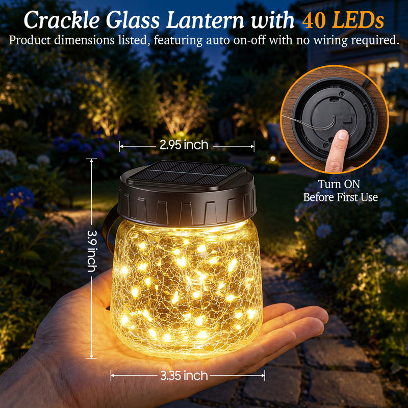 Lanternes solaires en verre craquelé, 40 DEL blanc chaud suspendues, étanches IP65, allumage automatique du crépuscule à l'aube, décorations de Noël extérieures pour jardin, terrasse et porche