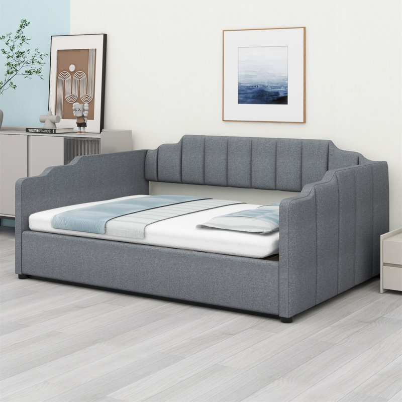 Lit de jour rembourré avec rangement inférieur, Gris