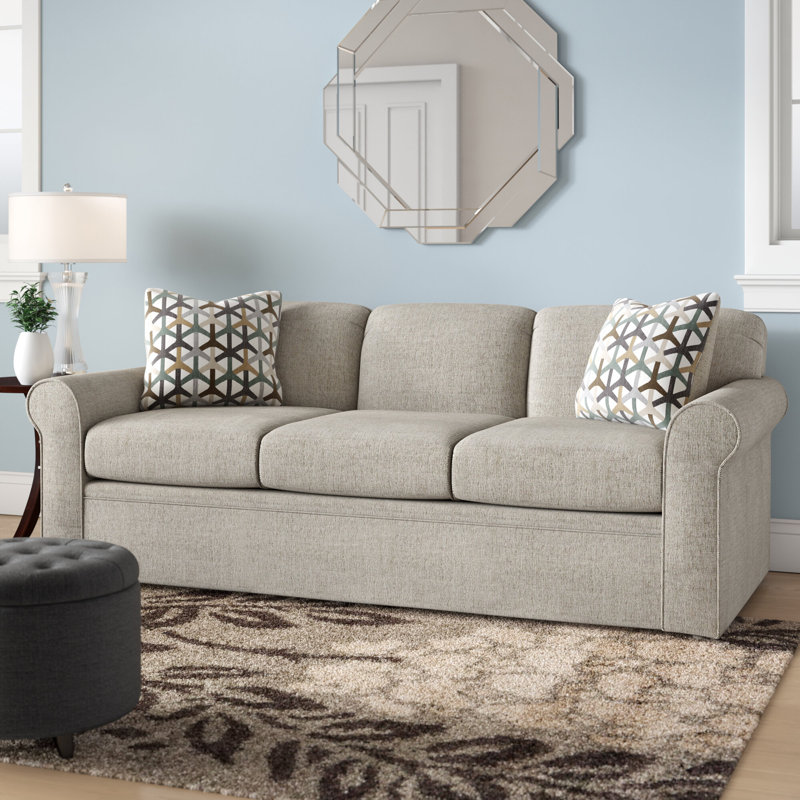 Aadhya 79" Rolled Arm Sleeper Sofa with Reversible Cushions, Queen, Grande Wheat, Gel Memory Foam