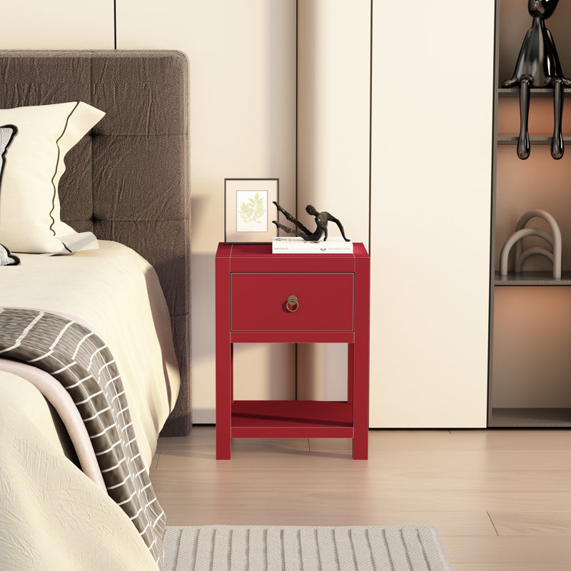 Chavez 41cm W Solid + Manufactured Wood Bedside Table, Red
