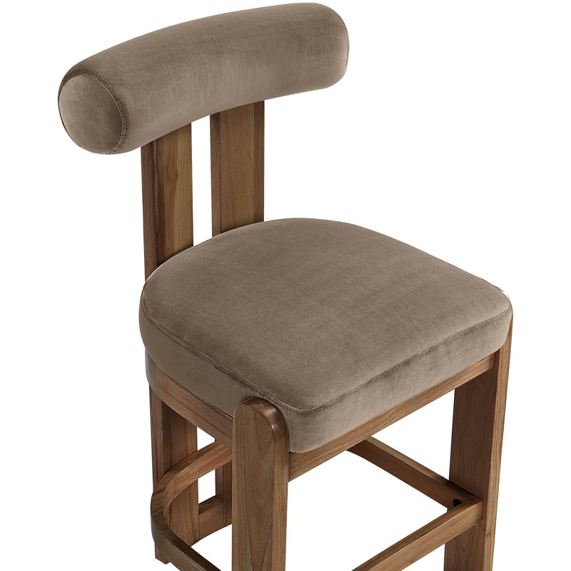 Tabouret de comptoir Arienzo, Noyer, Velours taupe
