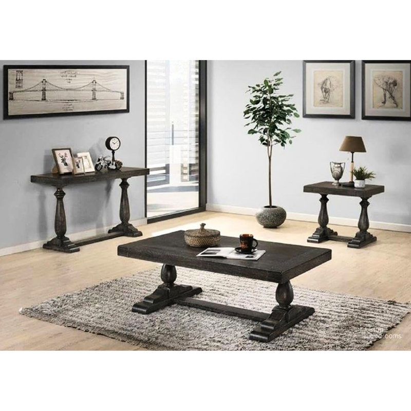 Table basse rectangulaire grise en bois massif, de 50 po de long, aspect vieilli, surface lisse, base en forme de H de 52 po, finition, autoportante, idéale pour une soirée cinéma dans le salon
