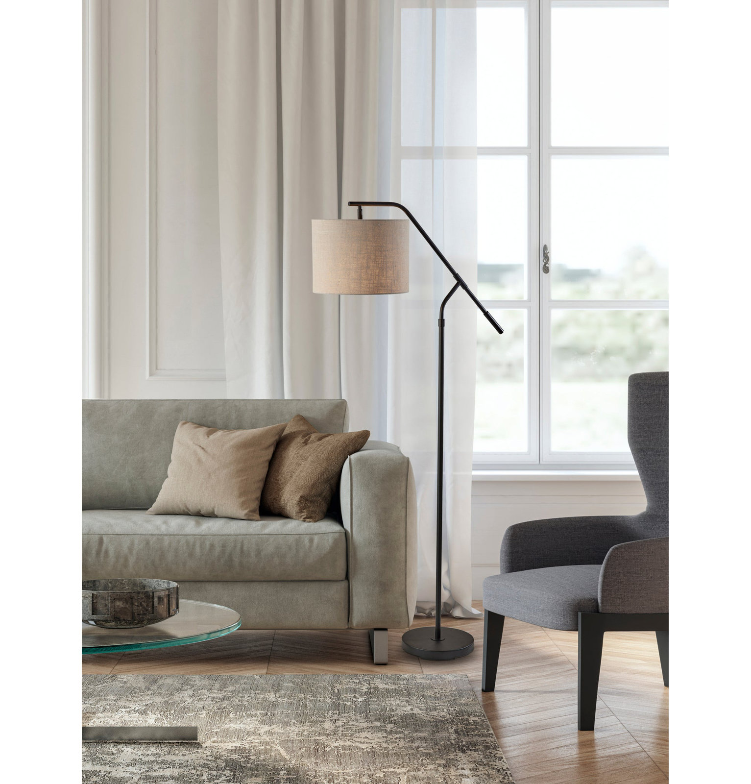 60'' Steel Floor Lamp, Black