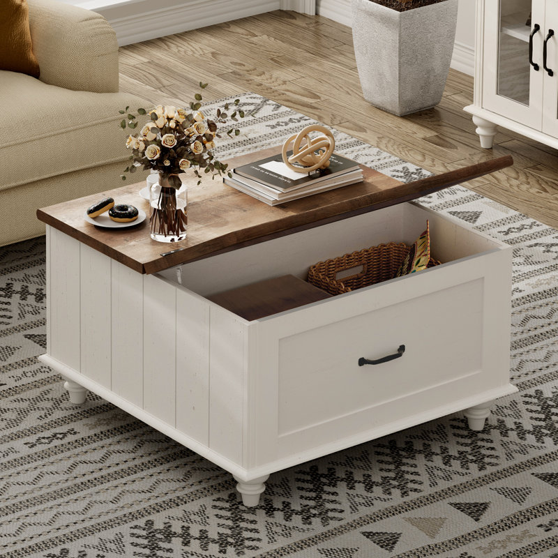 Table basse à plateau relevable avec armoire de rangement Farmhouse