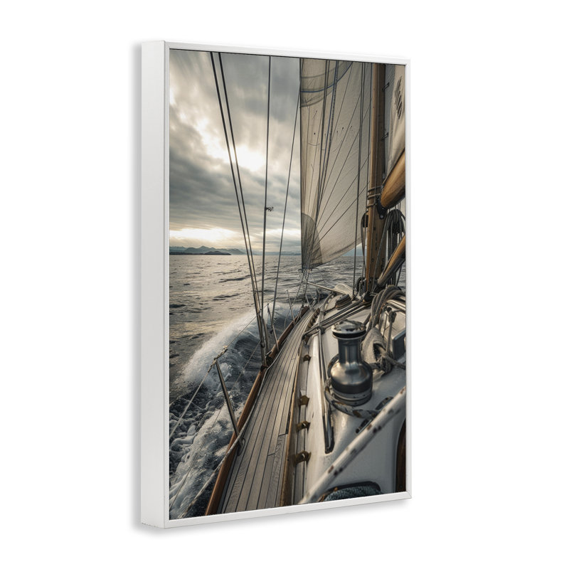 Voilier Wake Waves, estampe numérique par LSR Design Studio, H 24 po x l 16 po, Estampe numérique encadrée blanc bord de mer