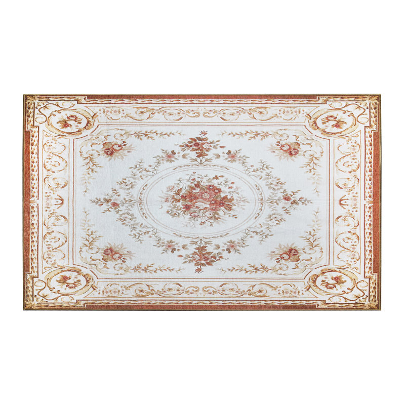 Tapis lavable lavable beige Aubusson 5 x 7, Rectangle 3 pi x 5 pi