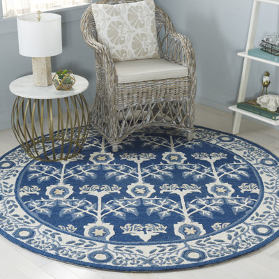 Navy Ivory Hand-Tufted Floral Wool Rug