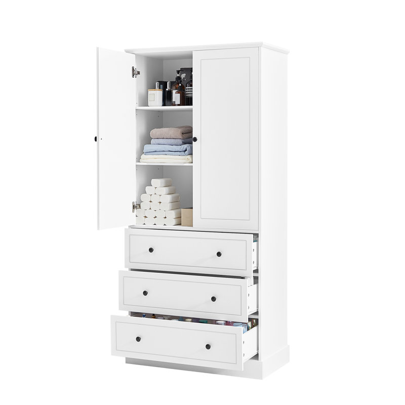 Armoire de rangement autoportante avec portes et 3 grands tiroirs