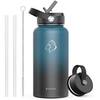 Bouteille d'eau en acier inoxydable, bouteille d'eau isolée sous vide avec couvercle en paille et bouchon flexible (froide pendant 48 heures, chaude pendant 24 heures)