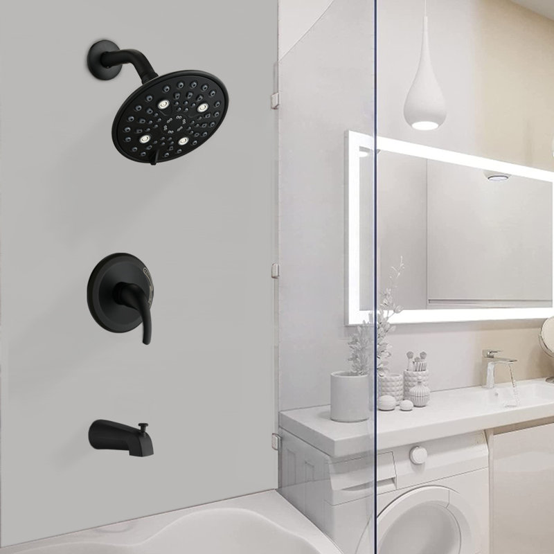 Ensemble de pomme de douche 5 fonctions à poignée simple avec bec de baignoire (valve incluse)