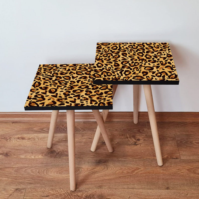Ensemble de 2 tables gigognes Modernes, brun clair et brun / noir, 13,8 po x 18,5 po x 13,8 po et 13,8 po x 16,5 po x 13,8 po | 100% panneau de fibres à densité moyenne avec pieds en bois de hêtre, élégant et fonctionnel pour le salon ou le bureau, conception peu encombrante