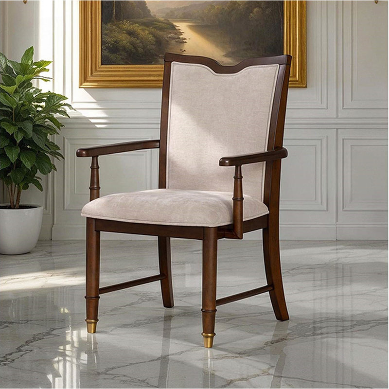 Chaise de salle à manger 2 pièces avec accoudoirs et dossier rembourrés or