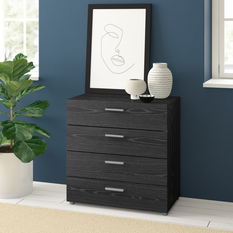 Diamone 4 Drawer 80.2cm W Chest, Black Woodgrain