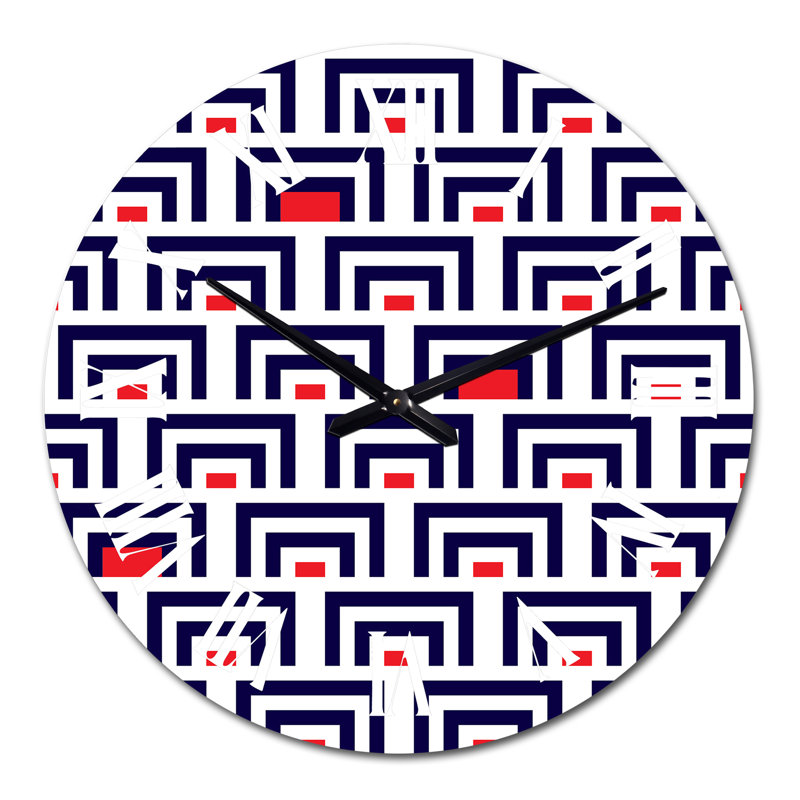Carrés géométriques bleus et rouges - Horloge murale à motifs, Moyen