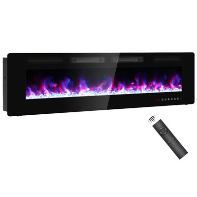 Recessed & Wall Mounted with Thin Electric Fireplace, Remote Control, Timer, Dimmer, 12 Flame Colors