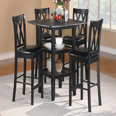 Ensemble de table de salle à manger à hauteur de comptoir 5 pièces avec tablettes inférieures et 4 chaises en similicuir