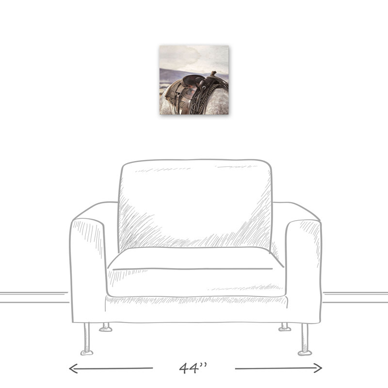 Cheval et selle sur toile, H 12 po x l 12 po x P 1,25 po