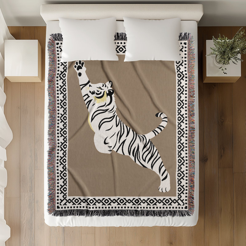 Jeté de lit Kat Tiger, Beige / Blanc cassé, L 60 po x l 50 po