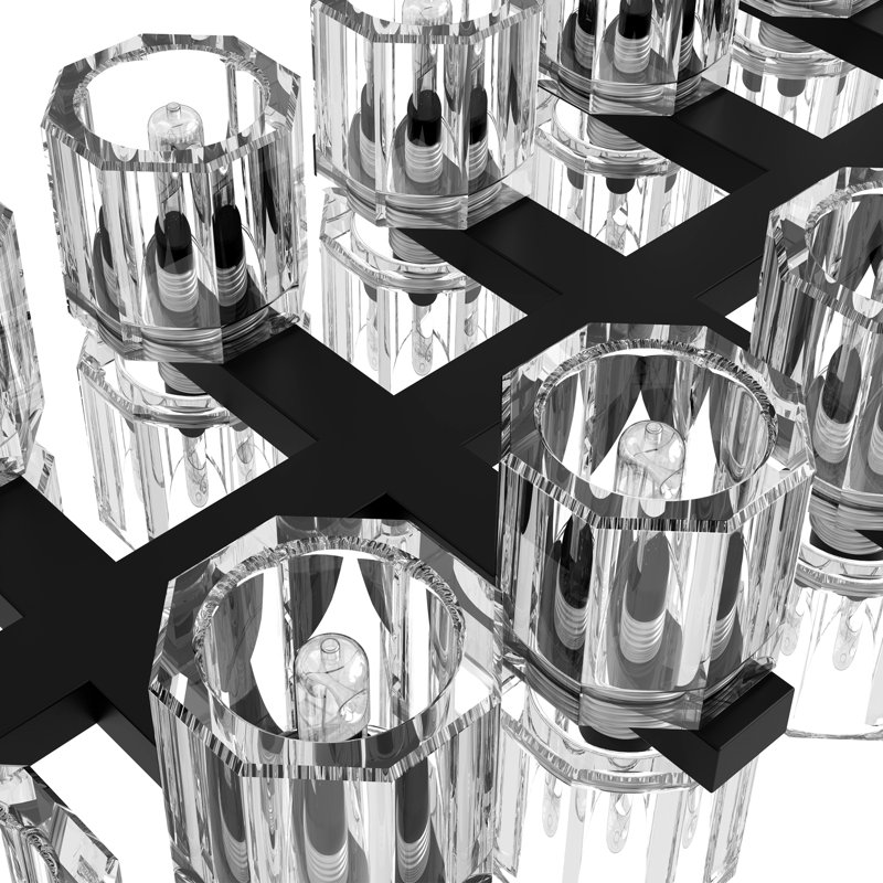 Luminaire suspendu linéaire en cristal 60 lumières 3000K, Noir mat