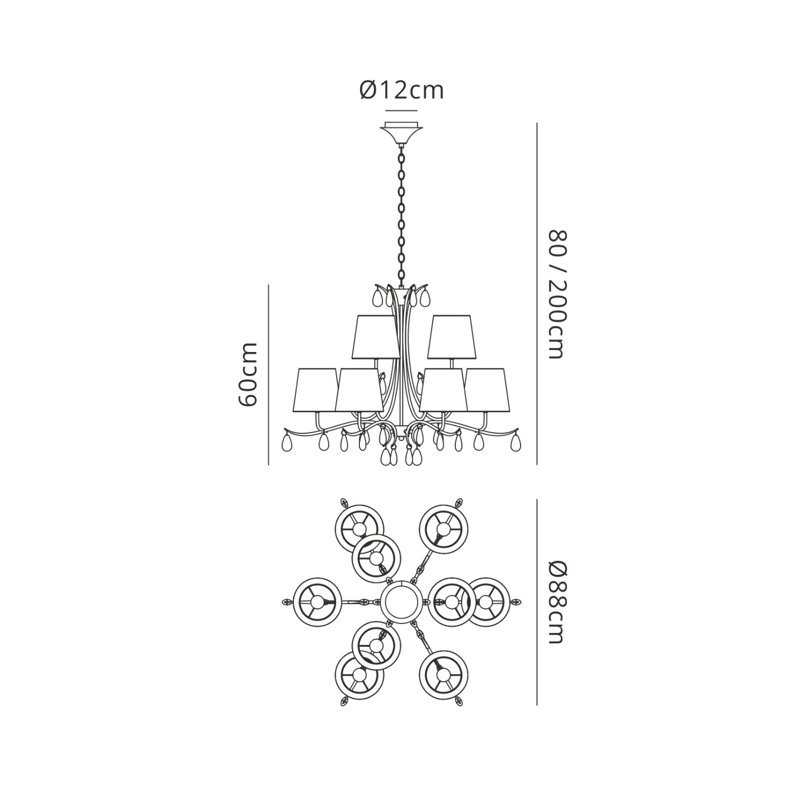 Orton 9 - Light Shaded LED Chandelier, Polished Chrome/Crystal