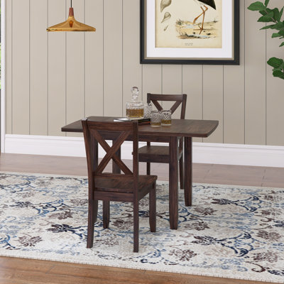 3-Piece Wood Drop Leaf Dining Table Set With Two Foldable Sides,2 X-Back Chairs For Small Places,Easy To Assembly