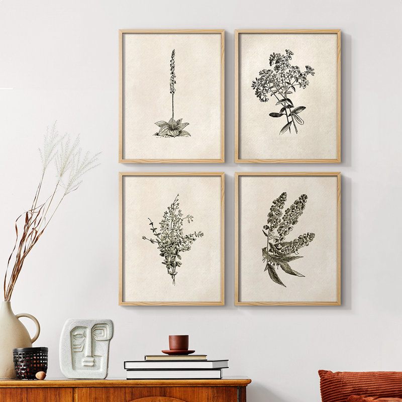 «Vintage Floral Print», impression encadrée «ACC», par 4, H 14 po x l 44 po