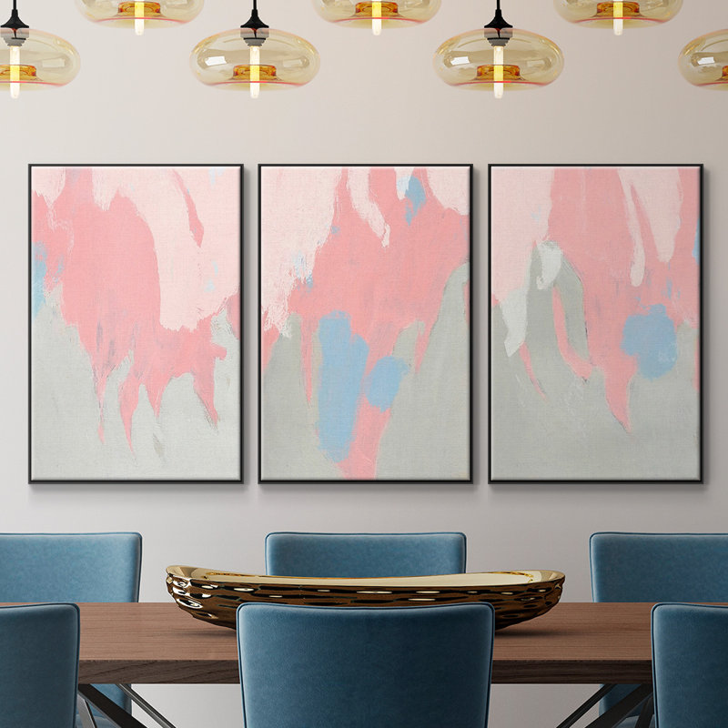 Blush Abstract I, reproduction encadrée sur toile 3 pièces, H 40 po x l 90 po x P 2 po, Noir
