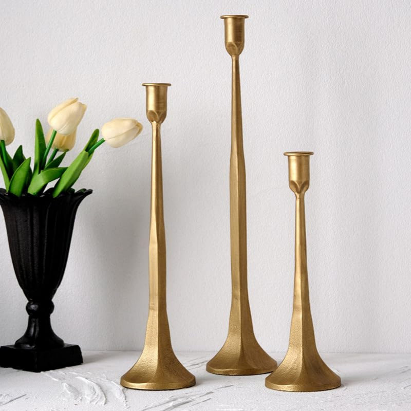 Porte-bougies en fer doré, ensemble de 3 grands chandeliers pour décoration de table de salle à manger de mariage, Doré