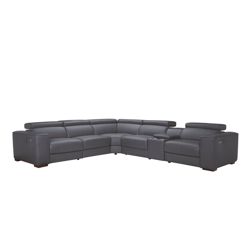  Canapé modulaire inclinable électrique en cuir véritable italien avec console, charge sans fil et canapé électrique + appui-tête électrique + accoudoir double électrique