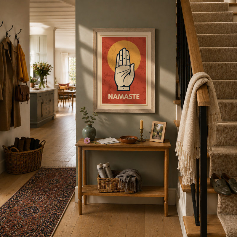 Namaste Hand Geometric - Framed Print, A1 - 84.1 x 59.4 cm, Oak